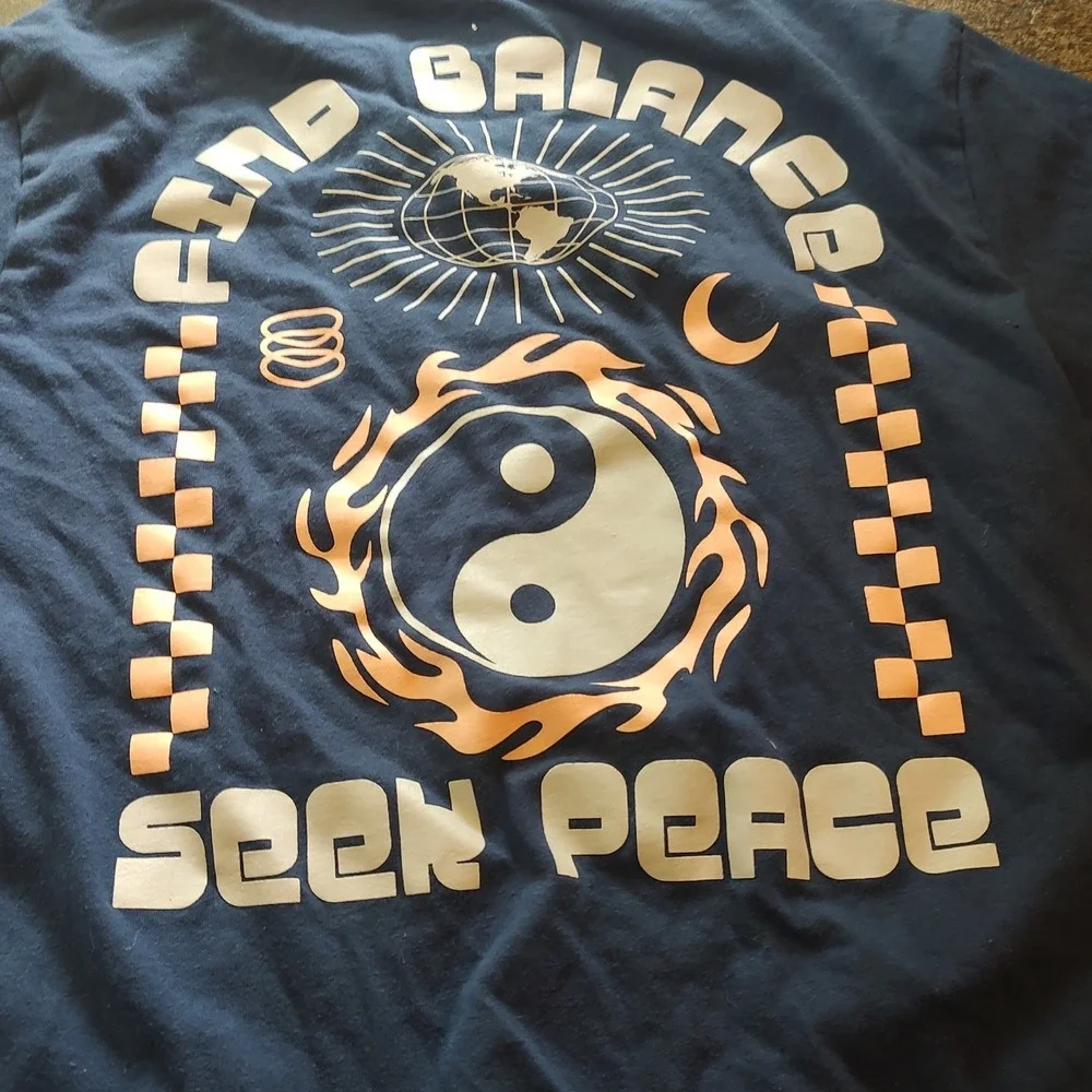 Wonder Nation Graphic Tee Kids L 10-12 Navy Blue Excellent Find Balance Yin Yang